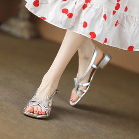 舒适减龄，甜美蝴蝶结里外全皮低跟凉鞋QQJ-850F