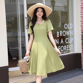 奢姿2025年夏装新款大码女装减龄镂空方领连衣裙胖妹妹时尚裙子9932867046