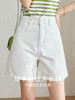 【专属特价】熙世界100棉白色牛仔短裤女夏2025年新款高腰显瘦a字阔腿裤子热裤 商品缩略图1