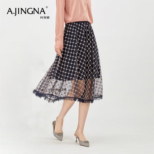 【商城同款】阿菁娜春夏蕾丝镂空A字裙摆连衣裙A27X213022 商品图3