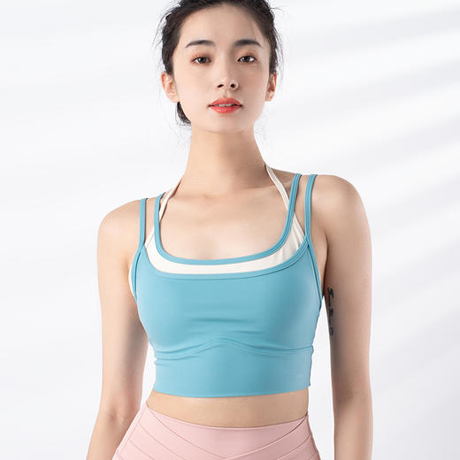 跃牌【禅语梵心系列】新品撞色假两件速干运动一体胸垫瑜伽服胸围F2246（一体式胸垫） 商品图3
