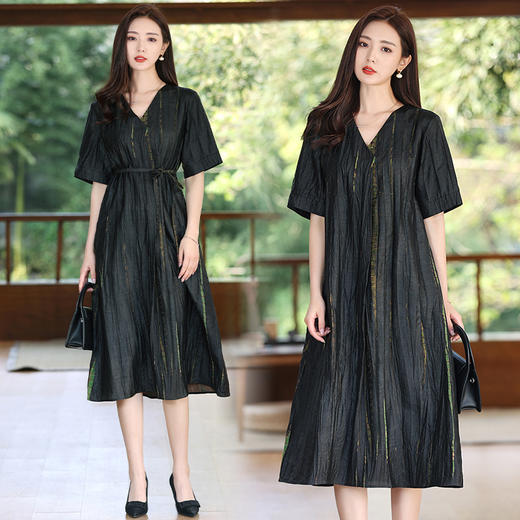 气质百搭，香云纱V领时尚真丝连衣裙ASE-QX311 商品图1