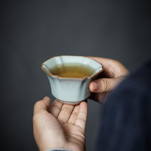 【丰子汝窑】【天青棱瓣杯】8.3x4.8cm 80ml 茶杯纯手工开片主人杯陶瓷汝瓷单杯子个人品茗杯功夫茶具 商品图4