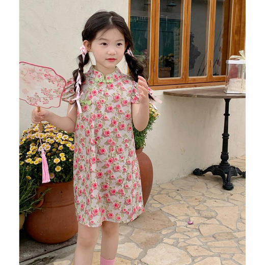 【童装儿童旗袍2023夏季新款】女童中国风纯棉印花飞袖连衣裙，舒适透气不变形起球，时尚复古好穿搭，复古经典小清新风-SH 商品图3