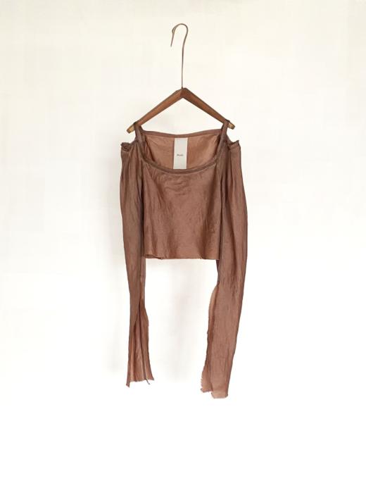 Phaedo  淡柿色/浅赭石方领露肩袖短上衣 商品图7