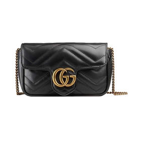 GUCCI 古驰 双G Marmont 马蒙 金标logo做旧绗缝皮革链条黑色女士斜挎包 476433-DTDCT-1000