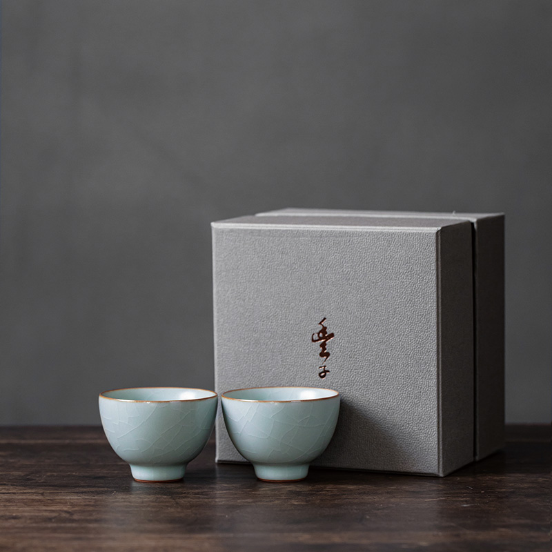 【丰子汝窑】【天青丹心杯2入】茶杯手工开片主人杯陶瓷汝瓷单杯子个人品茗杯功夫茶具