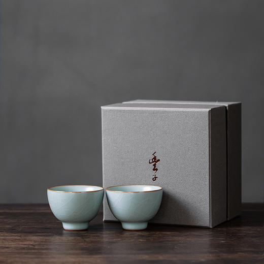 【丰子汝窑】【天青丹心杯2入】茶杯手工开片主人杯陶瓷汝瓷单杯子个人品茗杯功夫茶具 商品图0