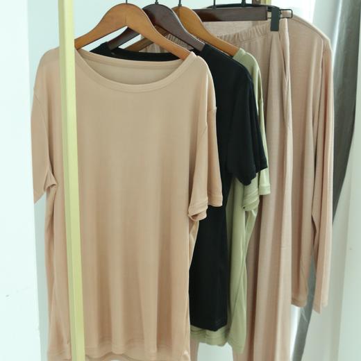 真丝醋酸亚麻居家打底T恤开衫长裤 纯色舒适风 可外穿休闲T防晒衫 商品图0