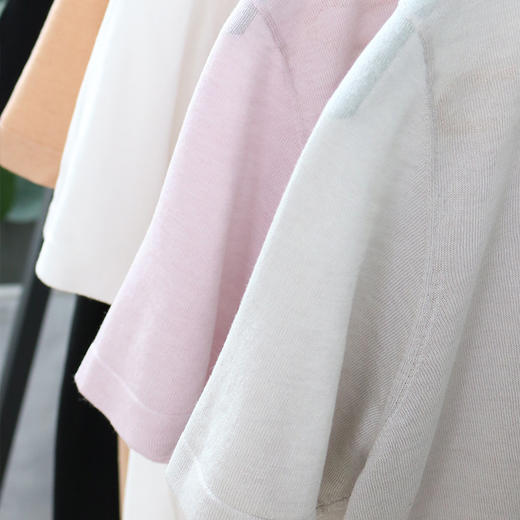 TG-TG03S255夏季轻薄桑蚕丝圆领打底衫女 针织真丝莱赛尔纯色短袖上衣 商品图3