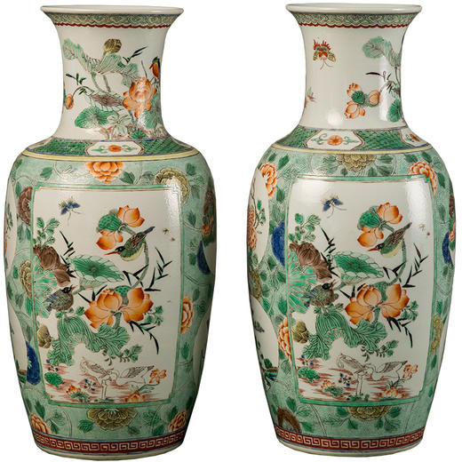 清 五彩花鸟纹开窗赏瓶（一对） 商品图5