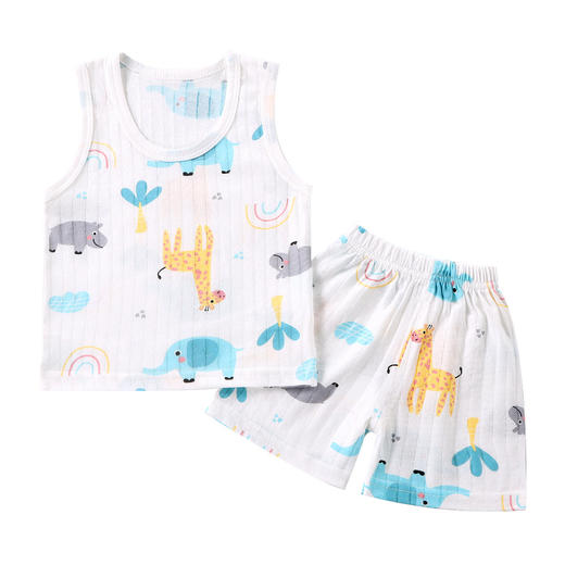 【薄如蝉翼宝宝贴肤软糯清爽舒适】会呼吸的面料，包边领口简单大方穿着舒适a类新款儿童宝宝提花背心短裤套装，中小童夏季男女童薄款棉两件套sh 商品图4