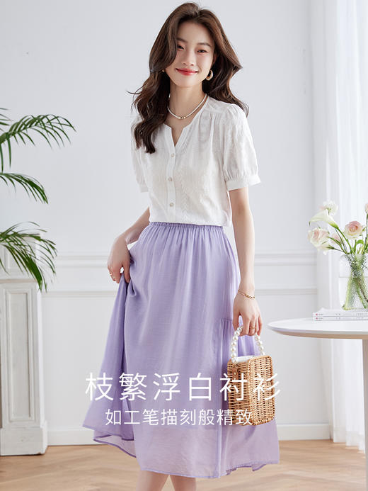 【断码清仓】熙世界法式刺绣纯棉白衬衫女时尚洋气小衫泡泡袖上衣2024夏季新款 商品图2