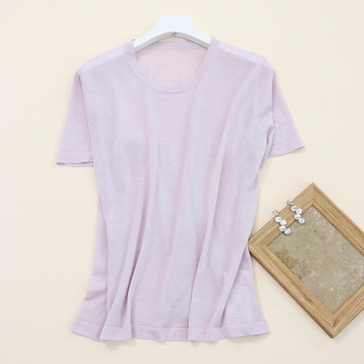 TG-TG03S255夏季轻薄桑蚕丝圆领打底衫女 针织真丝莱赛尔纯色短袖上衣 商品图5