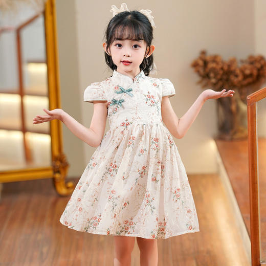 【柔软舒适，耐洗耐穿，舒适透气不伤肌肤】棉质面料不起球褪色，女童旗袍连衣裙夏季，2023新款儿童洋气中国风唐装女孩雪纺公主裙子 商品图1