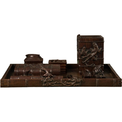 民国 红木雕竹节螭虎纹文具成套（一套九件） 商品图5