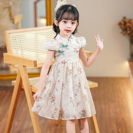 【柔软舒适，耐洗耐穿，舒适透气不伤肌肤】棉质面料不起球褪色，女童旗袍连衣裙夏季，2023新款儿童洋气中国风唐装女孩雪纺公主裙子 商品图2