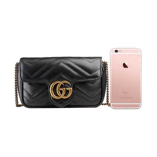 GUCCI 古驰 双G Marmont 马蒙 金标logo做旧绗缝皮革链条黑色女士斜挎包 476433-DTDCT-1000 商品图4