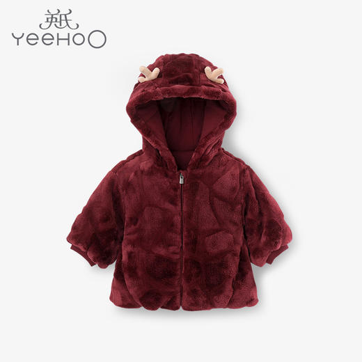 英氏-童衣类（冬）D0英针短帽外套, 绛红, 80CM 商品图0