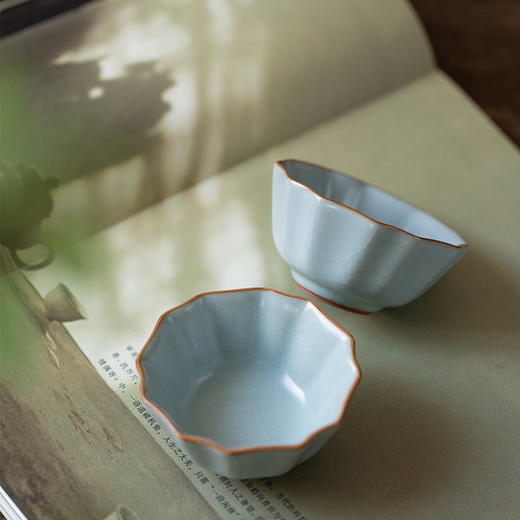 【丰子汝窑】【天青牡丹杯2入茶杯】7.8x4.5cm 50ml 纯手工开片主人杯陶瓷汝瓷单杯子个人品茗杯功夫茶具 商品图4