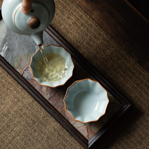 【丰子汝窑】【天青牡丹杯2入茶杯】7.8x4.5cm 50ml 纯手工开片主人杯陶瓷汝瓷单杯子个人品茗杯功夫茶具 商品图2