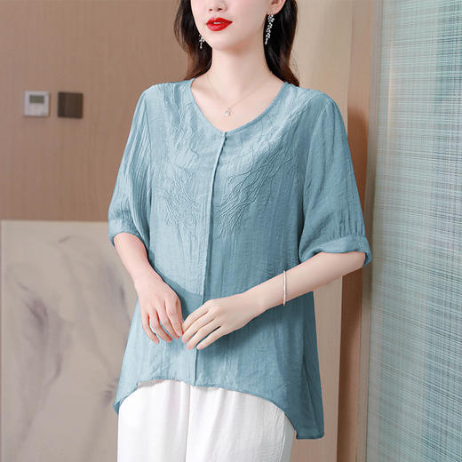 KQL-A83N6276大码新款夏季复古文艺刺绣百搭上衣 商品图2