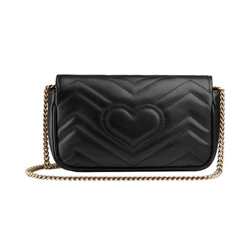 GUCCI 古驰 双G Marmont 马蒙 金标logo做旧绗缝皮革链条黑色女士斜挎包 476433-DTDCT-1000 商品图1