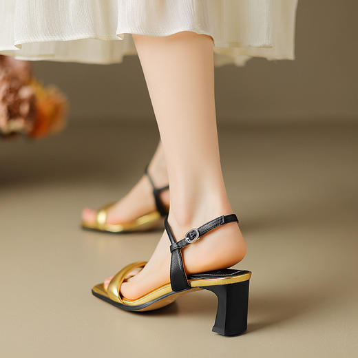 时尚新款，真皮撞色平头高跟凉鞋HCY-3580 商品图8