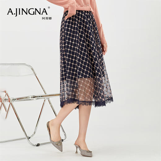 【商城同款】阿菁娜春夏蕾丝镂空A字裙摆连衣裙A27X213022 商品图0