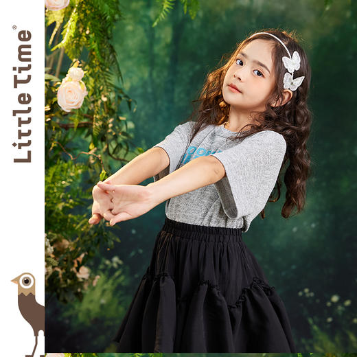 littletime女童t恤潮字母印花2023夏季洋气韩版儿童纯棉宽松短袖 商品图1