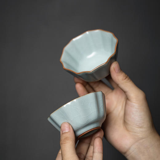 【丰子汝窑】【天青牡丹杯2入茶杯】7.8x4.5cm 50ml 纯手工开片主人杯陶瓷汝瓷单杯子个人品茗杯功夫茶具 商品图3