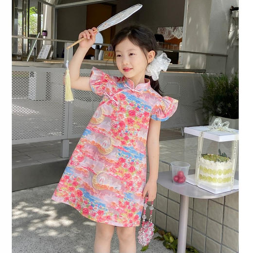 【童装儿童旗袍2023夏季新款】女童中国风纯棉印花飞袖连衣裙，舒适透气不变形起球，时尚复古好穿搭，复古经典小清新风-SH 商品图2