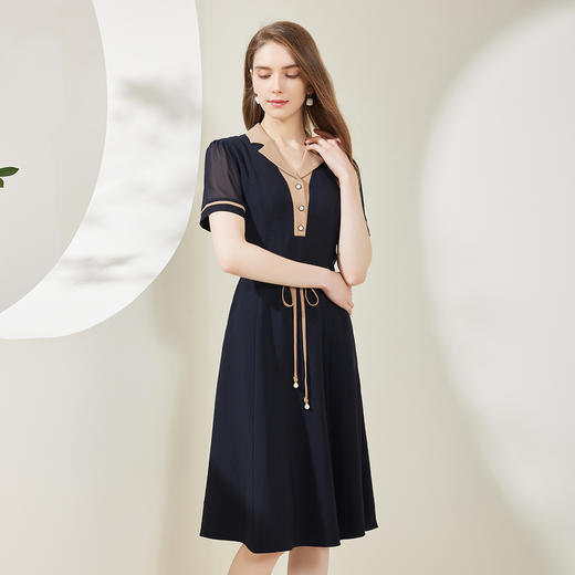 NF89B斯尔丽瑟俪2023新款小西装领撞色收腰A摆连衣裙 商品图2