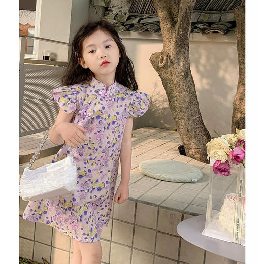 【童装儿童旗袍2023夏季新款】女童中国风纯棉印花飞袖连衣裙，舒适透气不变形起球，时尚复古好穿搭，复古经典小清新风-SH 商品图1