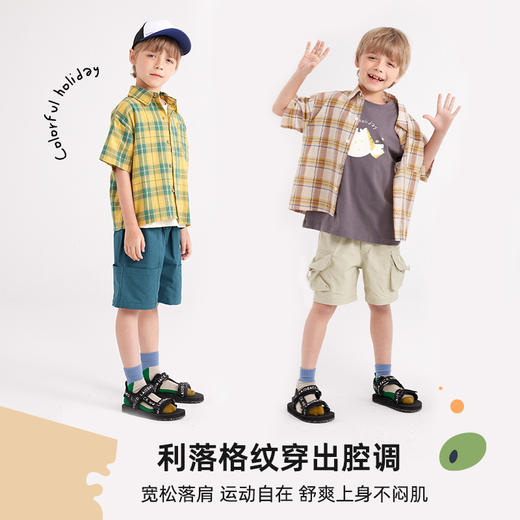 美式潮酷轻薄格纹短袖衬衫PXCS2315 商品图1