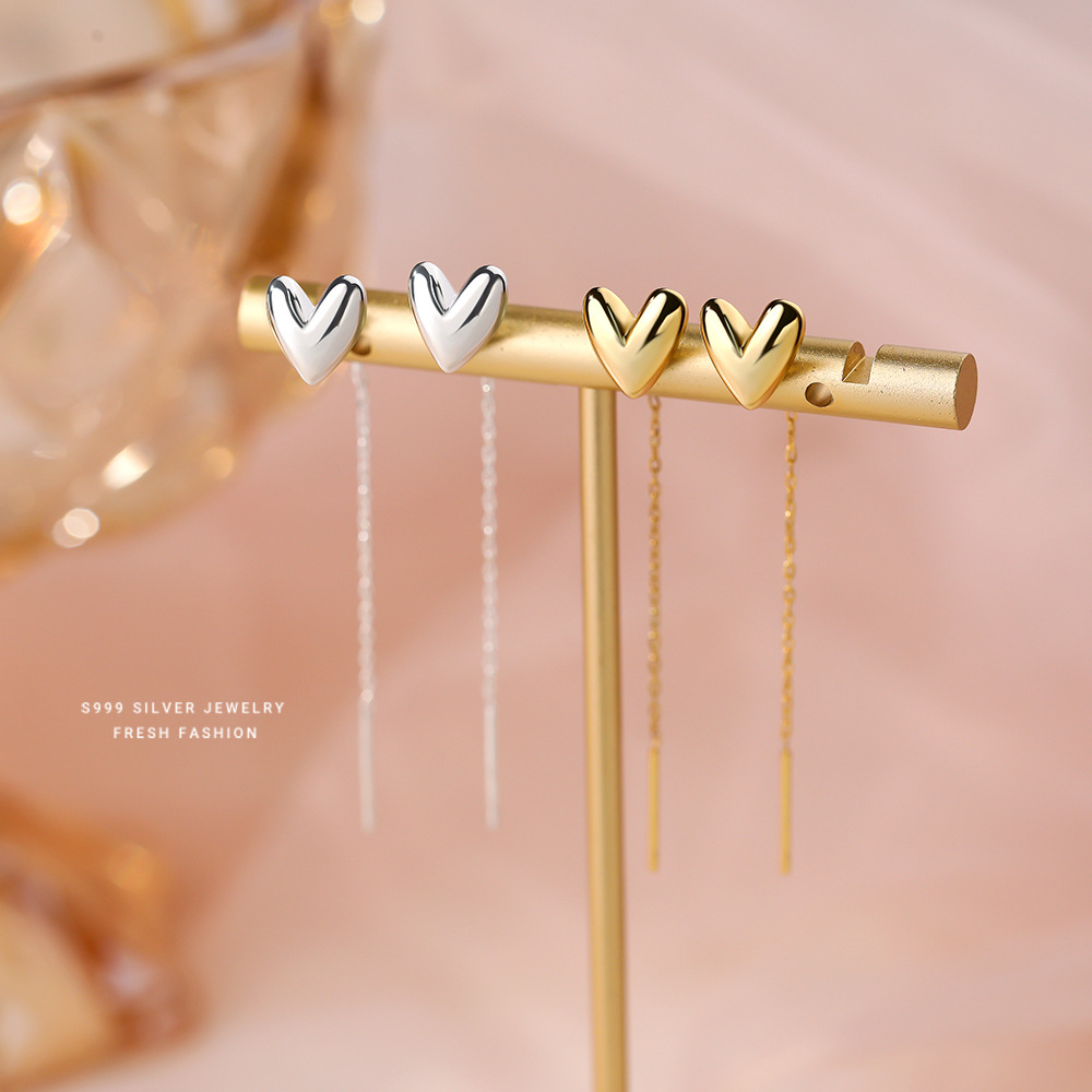 【心醉】S999银足银简约爱心耳线【YXS-E3044】