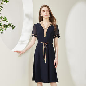 NF89B斯尔丽瑟俪2023新款小西装领撞色收腰A摆连衣裙