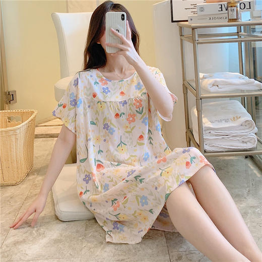 【甜美可爱！棉绸睡裙女士夏季薄款】舒适柔软睡眠无负担，亲肤细腻，透气性好，卡通印花休闲宽松睡裙居家孕妇可外穿孕妇备孕粉丝专属 商品图1