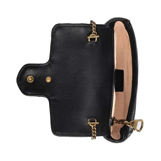 GUCCI 古驰 双G Marmont 马蒙 金标logo做旧绗缝皮革链条黑色女士斜挎包 476433-DTDCT-1000 商品图2