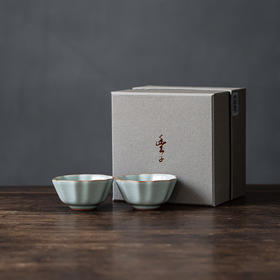 【丰子汝窑】【天青牡丹杯2入茶杯】7.8x4.5cm 50ml 纯手工开片主人杯陶瓷汝瓷单杯子个人品茗杯功夫茶具