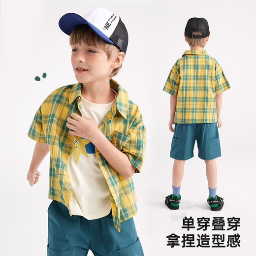 美式潮酷轻薄格纹短袖衬衫PXCS2315 商品图3