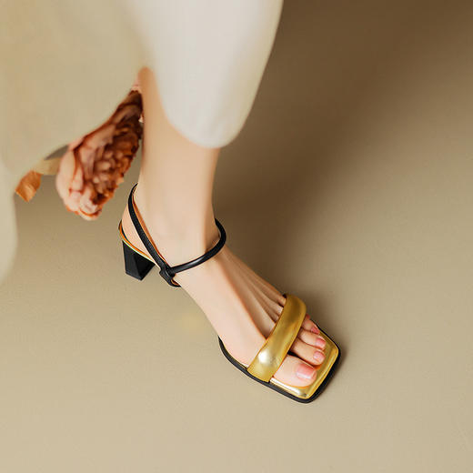 时尚新款，真皮撞色平头高跟凉鞋HCY-3580 商品图9