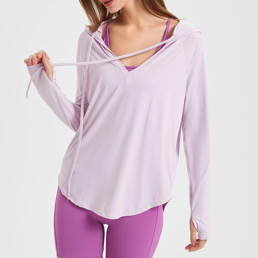 防紫外线跑步透气凉感瑜伽服罩衫连帽运动防晒速干健身服上衣女夏FX 000 F2274 商品图2