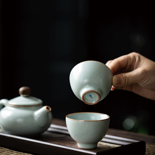 【丰子汝窑】【天青丹心杯2入】茶杯手工开片主人杯陶瓷汝瓷单杯子个人品茗杯功夫茶具 商品图2