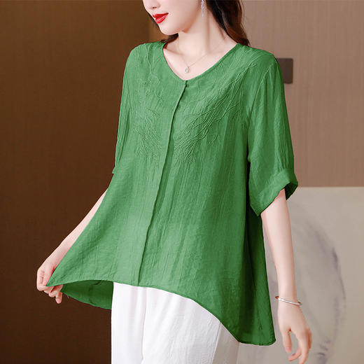 KQL-A83N6276大码新款夏季复古文艺刺绣百搭上衣 商品图0