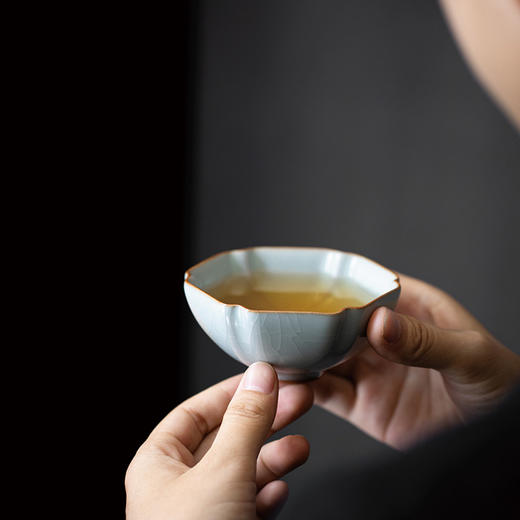 【丰子汝窑】【天青六方杯】8.2x4.3cm 100ml 茶杯纯手工开片主人杯陶瓷汝瓷单杯子个人品茗杯功夫茶具 商品图5