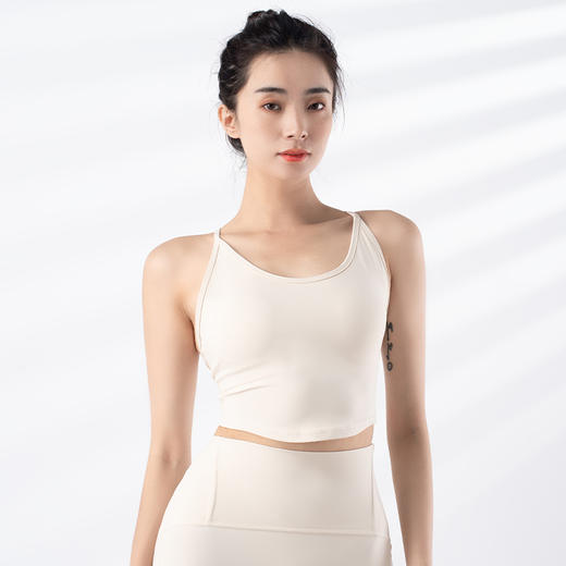 跃牌【禅语梵心系列】固定杯运动速干跑步健身细肩带交叉美背瑜伽服背心F2254（一体式胸垫） 商品图9
