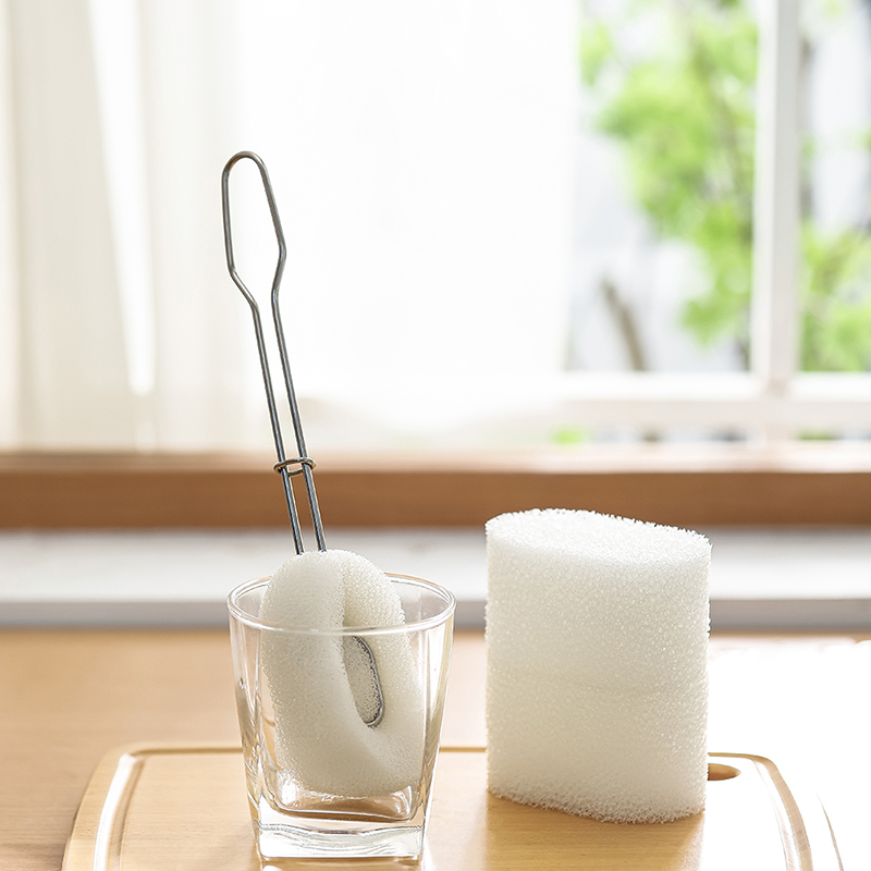 FaSoLa 不锈钢短柄洗杯刷 可替换杯刷洗杯子神器家用长柄海绵清洁刷子