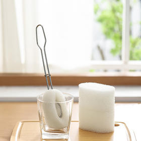 FaSoLa 不锈钢短柄洗杯刷 可替换杯刷洗杯子神器家用长柄海绵清洁刷子