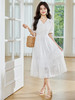 【专属特价】熙世界100.纯棉白色V领连衣裙2024夏天新款度假风A字裙仙女裙子 商品缩略图0